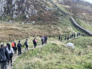 The group walking up Hadrian’s Wall